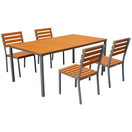 Global Industrial 70in Rectangular Resin Outdoor Dining Table & Chair Set, 4 Chairs 436991TN
